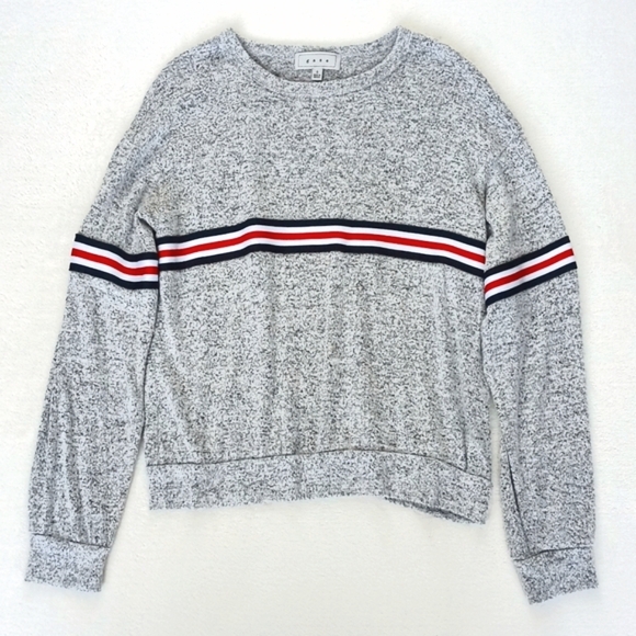 Gaze Women's Soft Grey w Red Blue & White Racer Stripes Long Sleeve Sweater S - Picture 8 of 10
